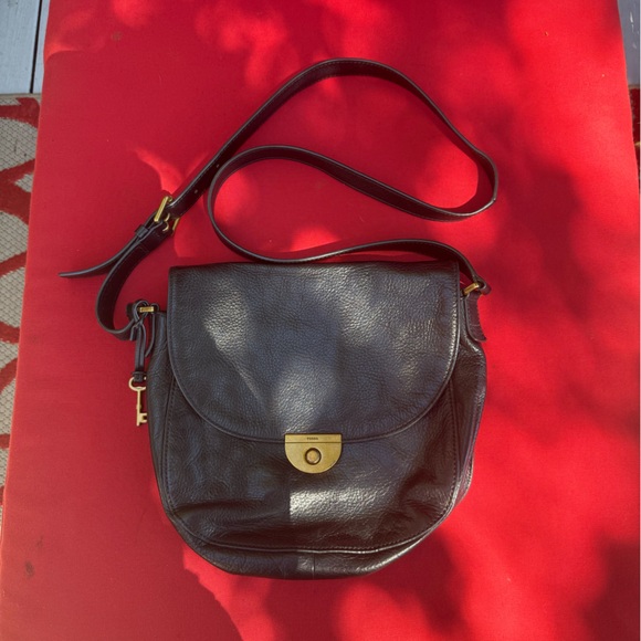 Fossil Black Leather Crossbody Bag with Gold Accent - Picture 1 of 8